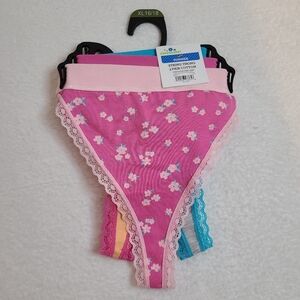 Walmart 3pk Soft Cotton & Lace Summer Thong Panties Size XL